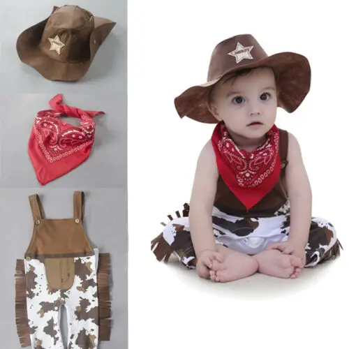 Костюм для малышей; ковбойский костюм шерифа; вечерние комбинезоны; шапка; шарф; крутая одежда для малышей