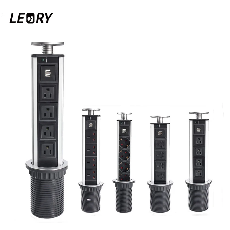 LEORY Kitchen Plug Sockets 250V 13A 2500W UP Electrical Power Outlet 4 Plug Sockets 2 USB