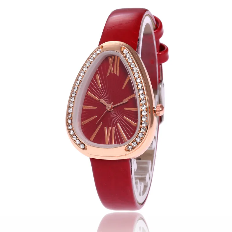Модные женские часы с треугольным циферблатом, кварцевые часы с кожаным роскошным брендом, женские часы, Relogio Feminino Montre Femme - Цвет: Красный
