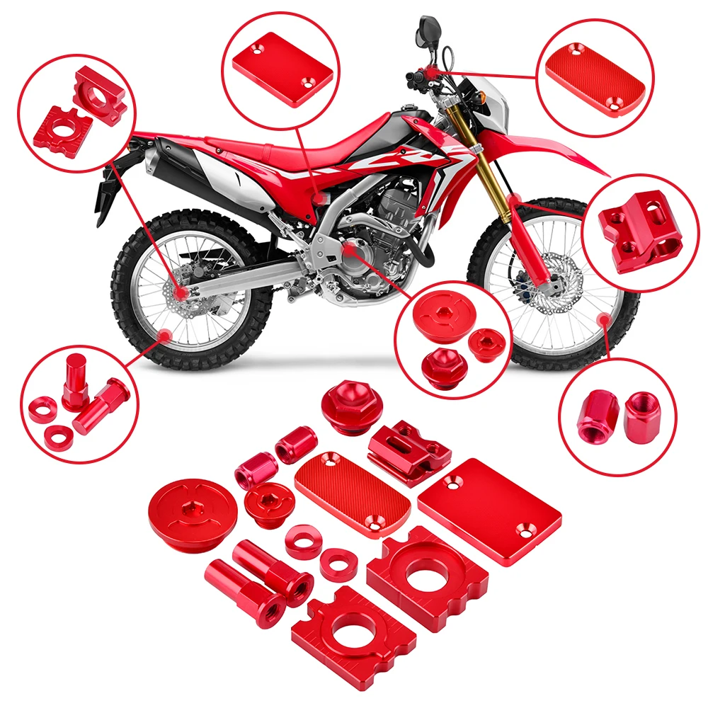 

NICECNC CNC Front Rear Brake Fluid Reservoir Cover Brake Line Clamp Oil Filler Cover and Rim Lock Nuts For Honda CRF250L CRF250M
