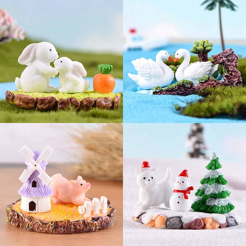 

3Pcs/Set Micro Rabbit Swan Christmas Figurine Miniature Ornaments for DIY Fairy Garden Small Plants Decoration