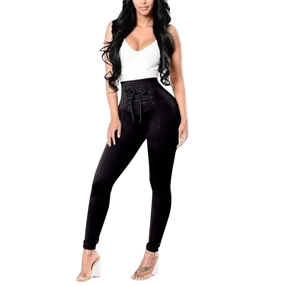 high waist pants for Women Lace Up Skinny Pants Elegant Ladies Office Wear Pencil Pants Solid Slim joggers female sweat pants