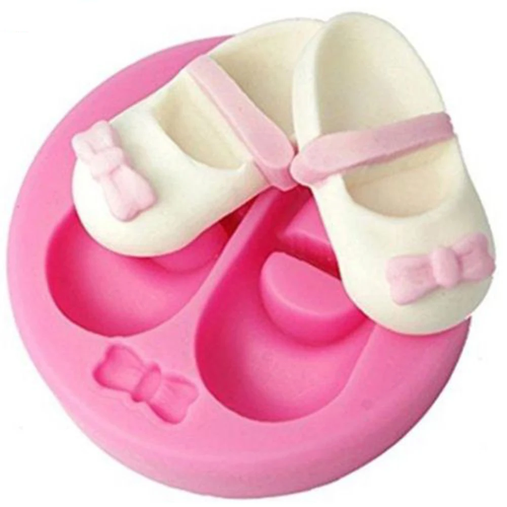 

Liquid silicone 3D baby shoes with bow-knot cake mold ,fondant chocolate mold baby birthday Diy cake baking decoration tools