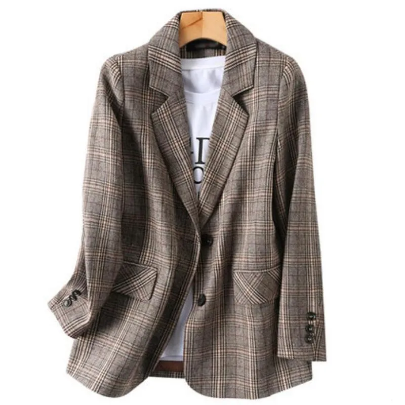 

Fashion Vintage Double Breasted Plaid Women Tweed Blazers and Jackets 2019 Autumn Winter Casual Suit Jacket Coat Blazer Femme