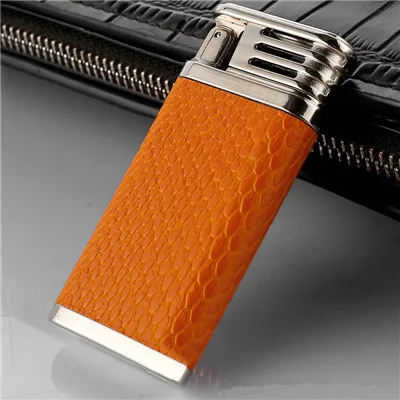 Новинка, кожаная USB Зажигалка, перезаряжаемая электронная сигаретная плазма, двойная дуга, импульсная зажигалка, зажигание - Цвет: Orange