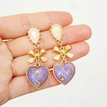 Модные Классические женские серьги с металлическим бантом в виде сердца, полимерные серьги для женщин, золотые персиковые серьги-гвоздики в виде сердца для женщин, ювелирные изделия