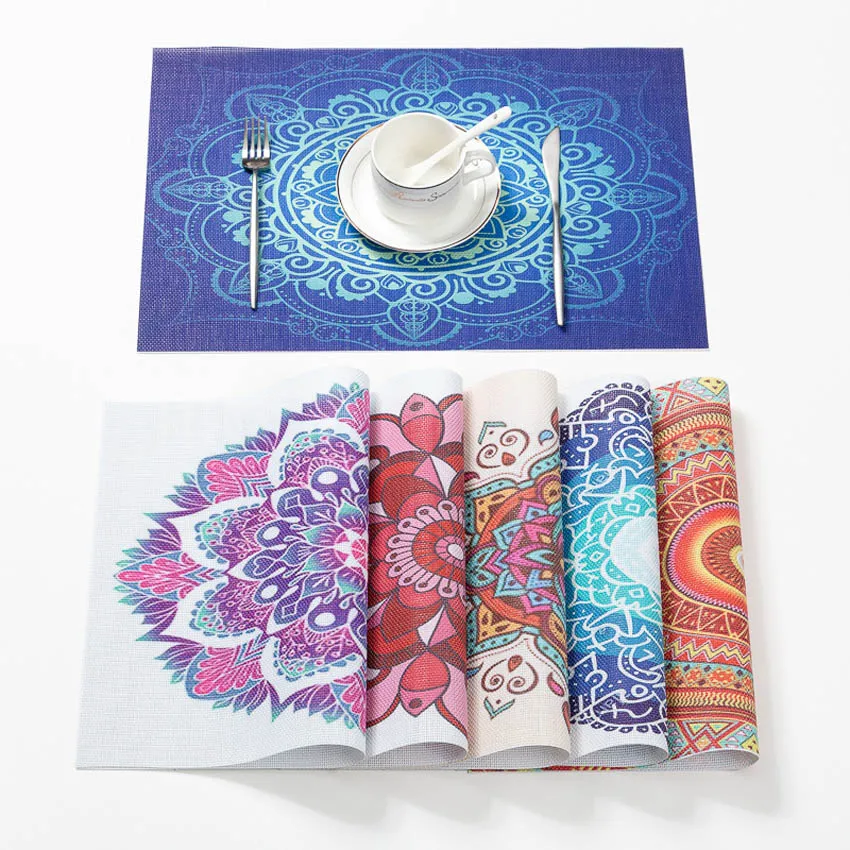  Fame Style Mandala Painting Placemats Non-slip Adiabatic Modern PVC Anti-stain Table Mats Coffee Ta