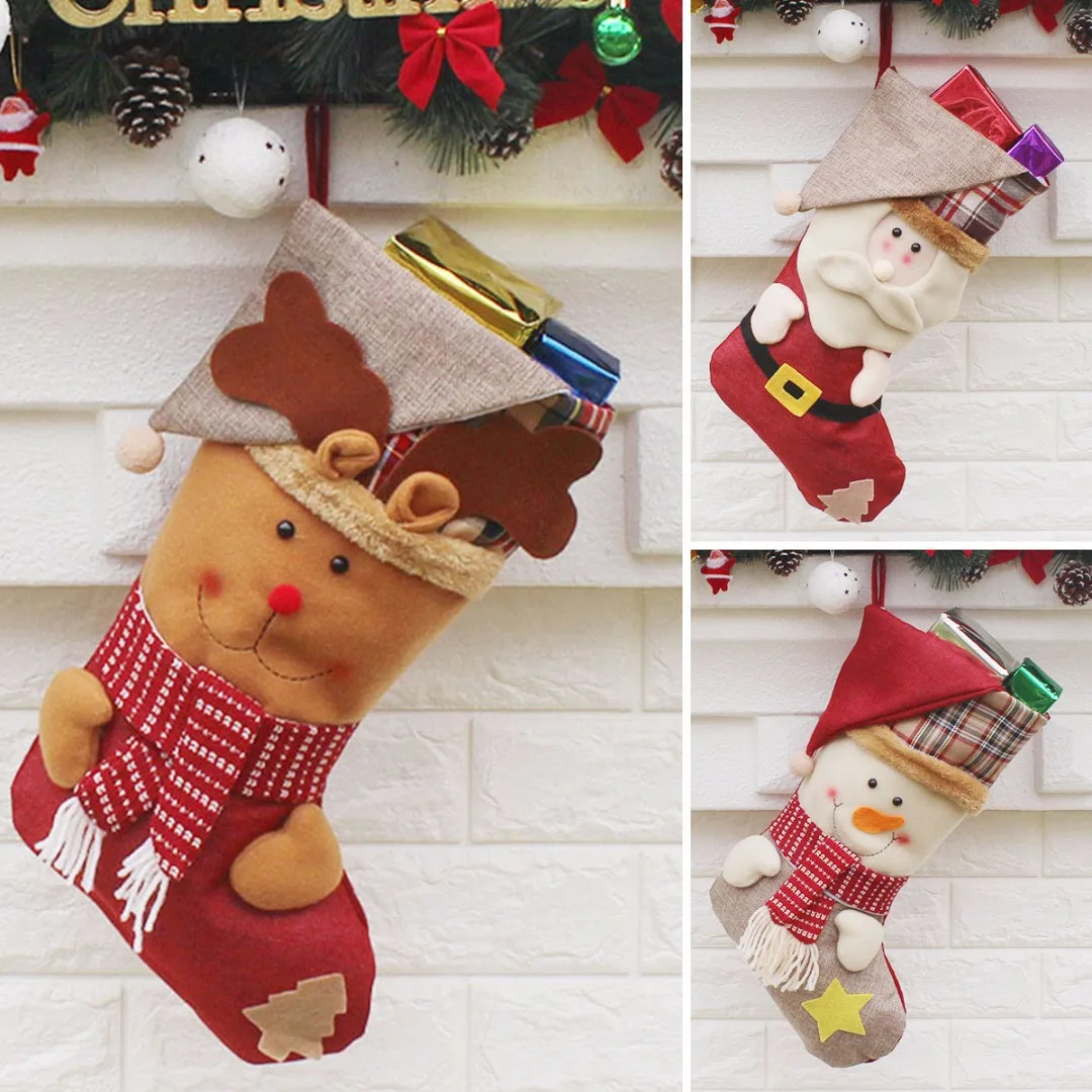 

Newest Cute Christmas Stocking Holder Socks Xmas Home Party Hanging Decor Candy Gift 3 Styles