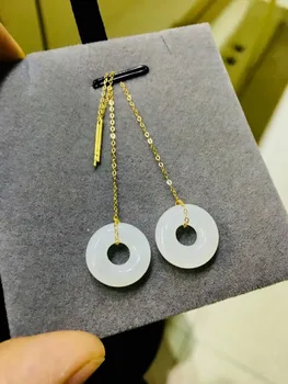 

SHILOVEM 18k yellow gold Natural white Jasper drop earring classic fine Jewelry women wedding gift new 13*16mm yze131603hby