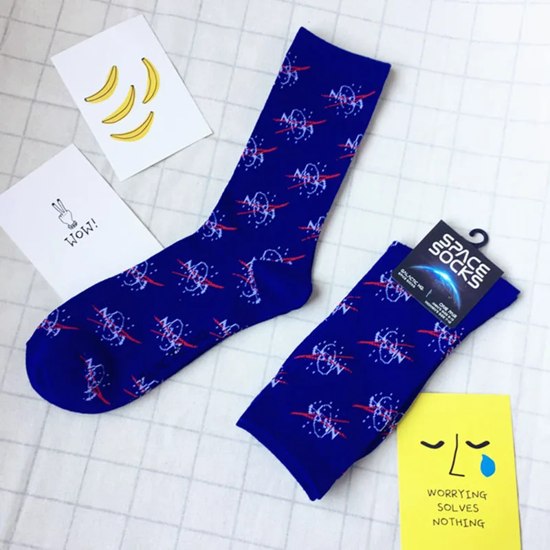 Бамбук высокое качество Для мужчин s Happy Socks пространства с печатным рисунком Повседневное экипажа носки с мультяшным рисунком Для мужчин