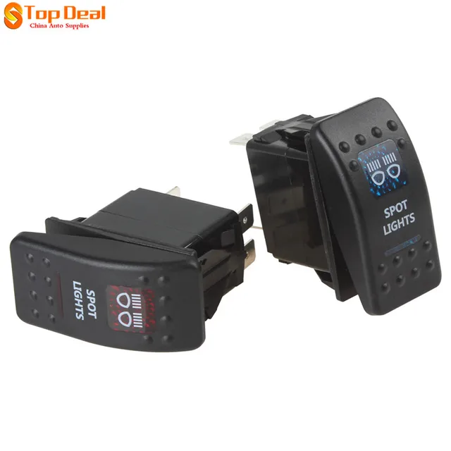 Cheap 12V 20A Waterproof 5 Pins Carling Style Spot Light Rocker Switch with Red / Blue LED Light SPST Type