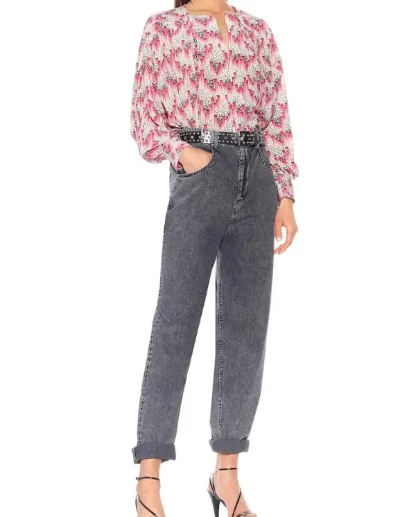 

AMBA BLOUSE Printed silk blouse Round Neck with lace tied Side Slit Long Sleeves buttoned cuffs Fashion TOP WOMAN 2019
