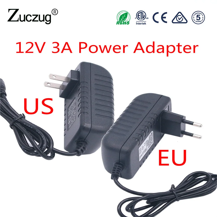

Power Adapter Supply 12V 3A Transformer Charger Supply EU Plug US Plug For RGB Led Strip Switch AC To Out Put 100 - 220V DC