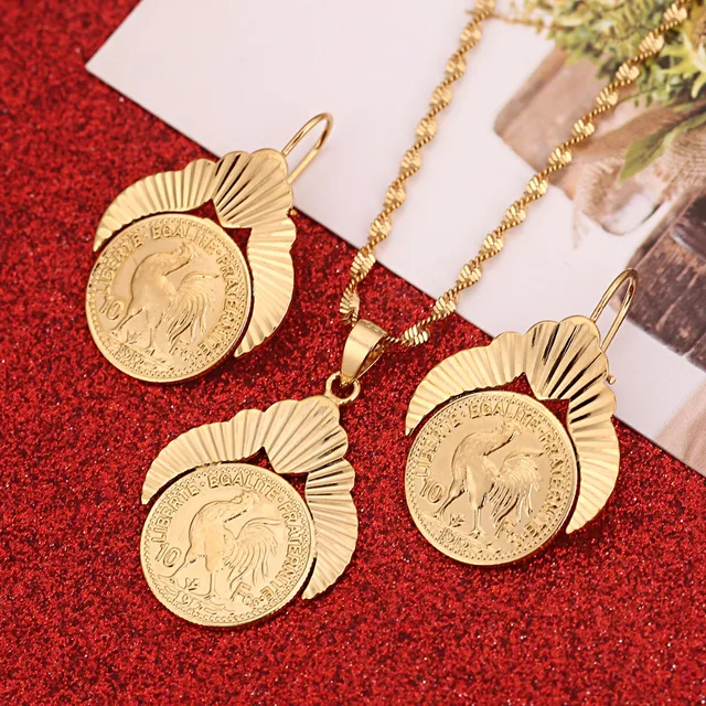 Old French Coin Liberte Egalite Fraternite 1912 Jewelry Sets Old French Coin Liberte Egalite Fraternite 1912 Jewelry Sets Gold Color Metal Coins Women