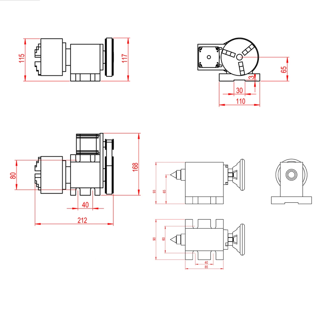 CNC 4th ось вращения K12 4Jaw Chuck 100 мм/4 "для мини ЧПУ по дереву драйвер делительная головка + MT2 бабки + TB6600