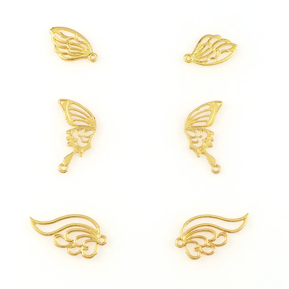 

2PC Mix Feather Wing Metal Jewelry Setting Charm Hollow Gold Blank Pendant Tray Bezel Charms Accessories DIY Handmade Craft