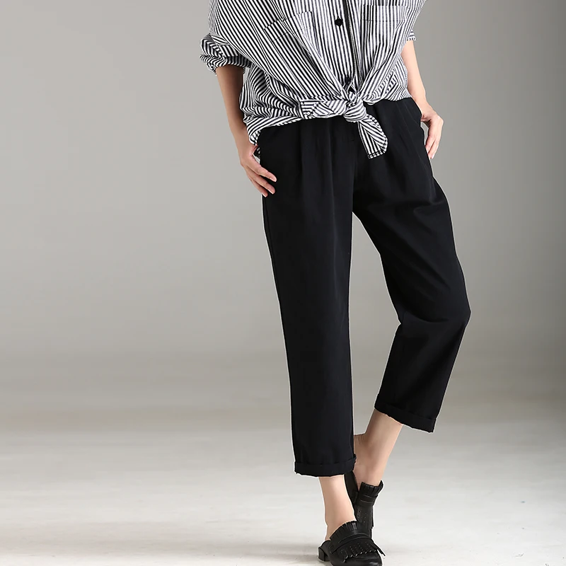 K8069 art large code cotton kneading pleat high waist straight tube