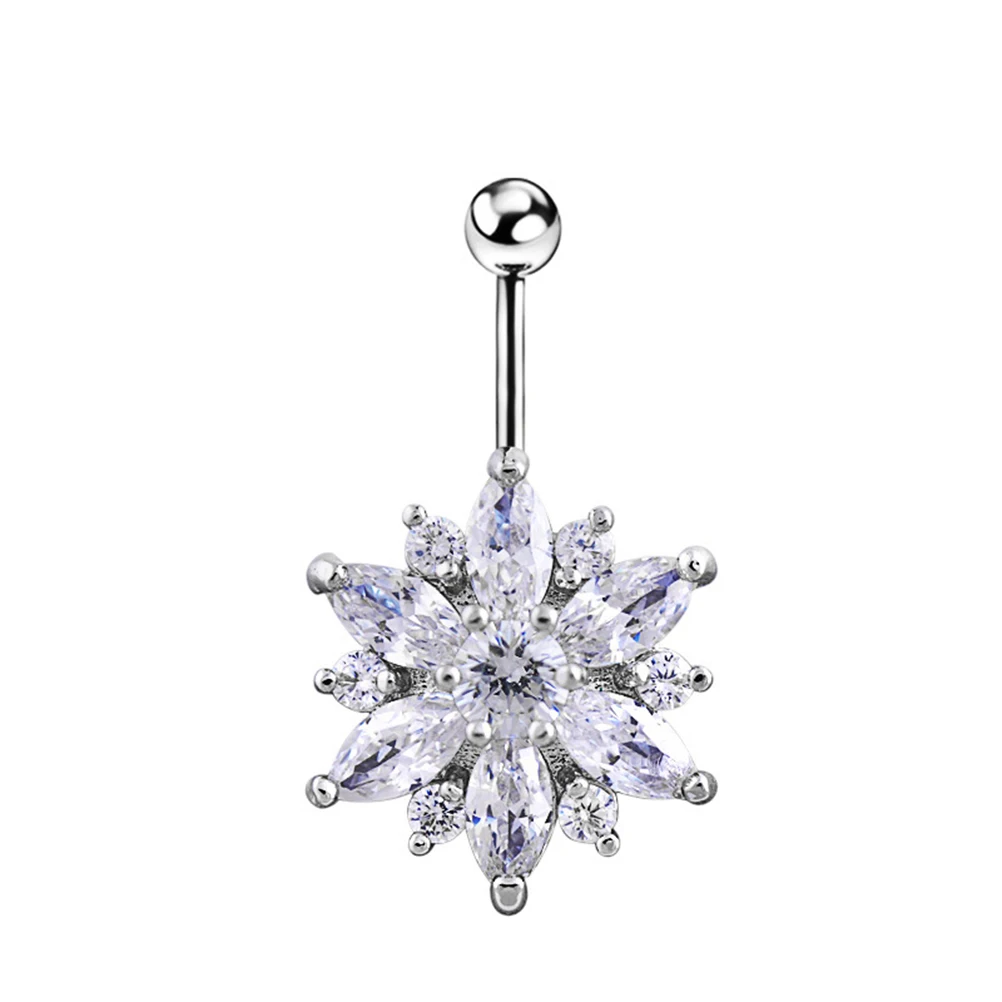Belly Button Ring Crystal Flower Navel Piercing Studs Jewelry for Body