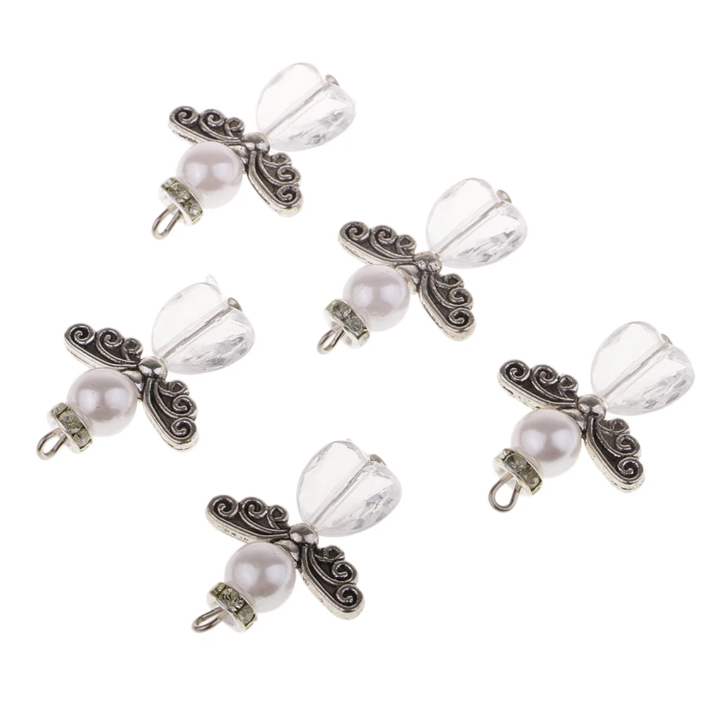 

5 Pcs Pearl Angel Wings Charms Antique Silver Earrings Bracelets Jewelry Making Craft Hanging Ornaments Wedding Party Decors