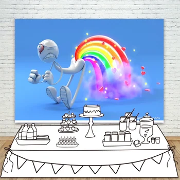 

Photo Background Rainbow Children Photography Backdrops One Eyed Robot Blue Backdrop For Wall Decoration Studio Backdrop Custom