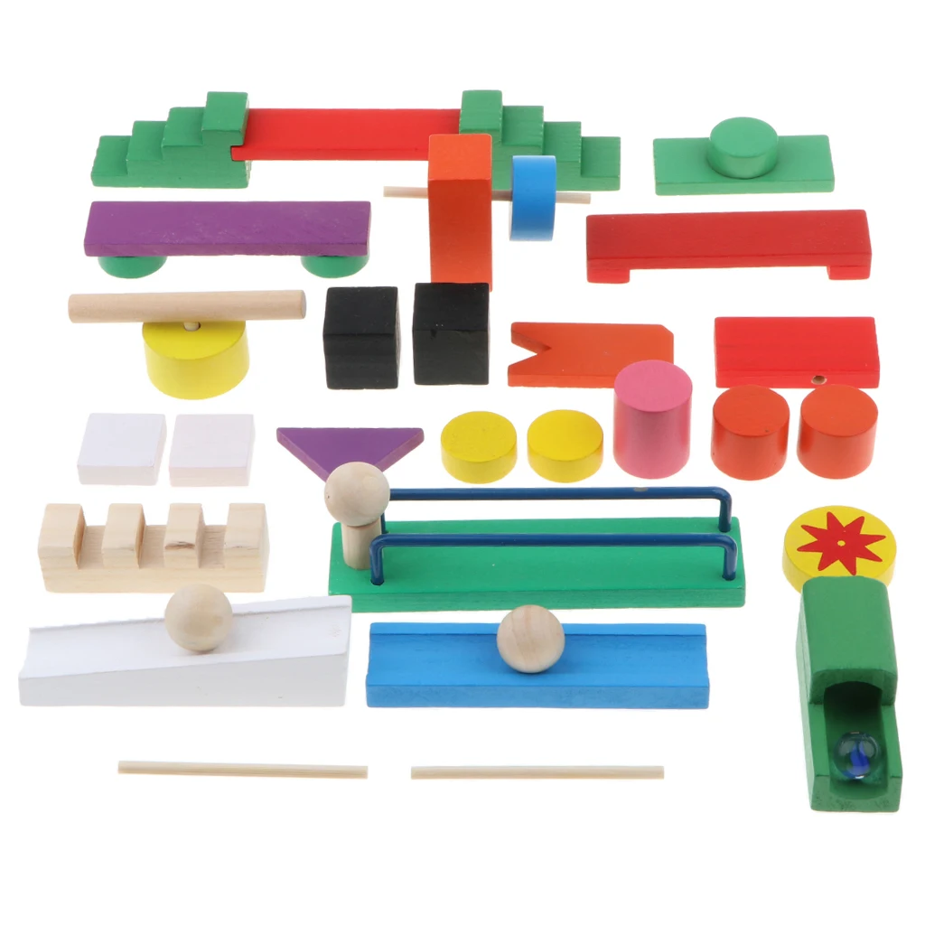 24Set Natural Wooden Roadblock Domino Blocks Set, Racing Tile Game, Building & Stacking Toy Xmas Gift