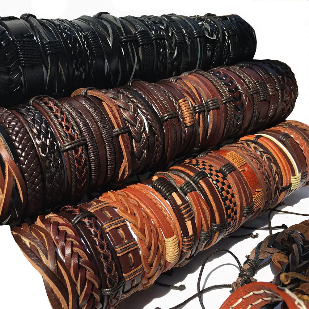 50PCS Retro Punk Leather Bracelets for Men - Stylish Adjustable image 2