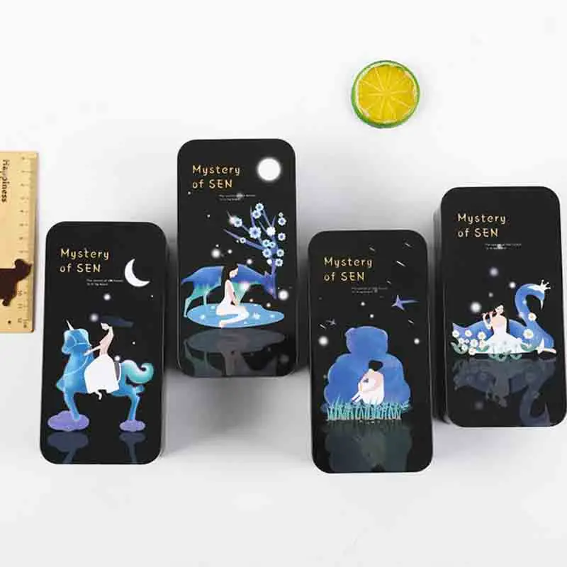 

1 Pcs Hot Sale Mysterious Scenery Star Moon Double-deck Iron Tin Metal Pencil Box for Stationery Holder Storage Box Student Gift
