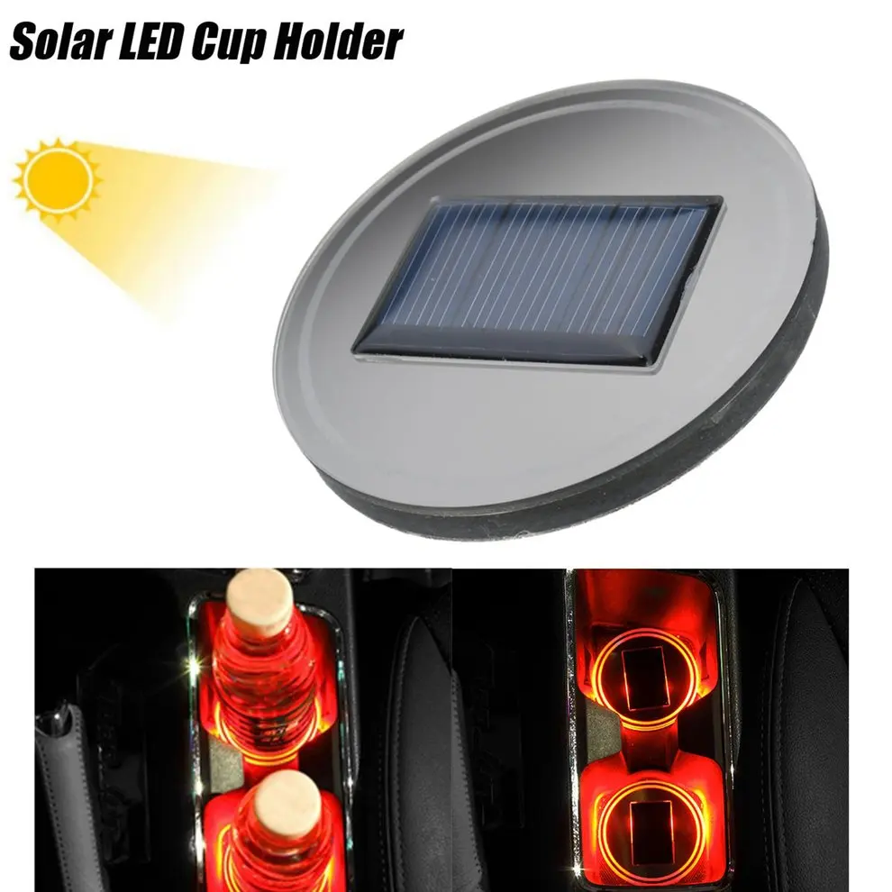 new6.8cm Car Led Solar Cup Holder Car Cup Bottle Holder Mat Pad LED Light Trim For All Car Models Interior