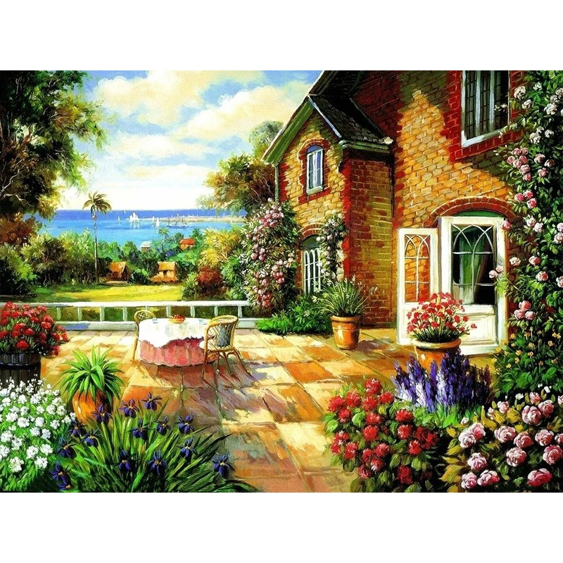 

House and Table Oil Paint Painting By Numbers Diy Picture Drawing Coloring On Canvas Painting By Hand Wall Paint Landscape