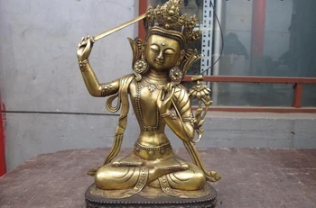 

Tibetan Fane Bronze Gild Solemn Manjusri Bodhisattva Kwan-Yin Buddha Statue
