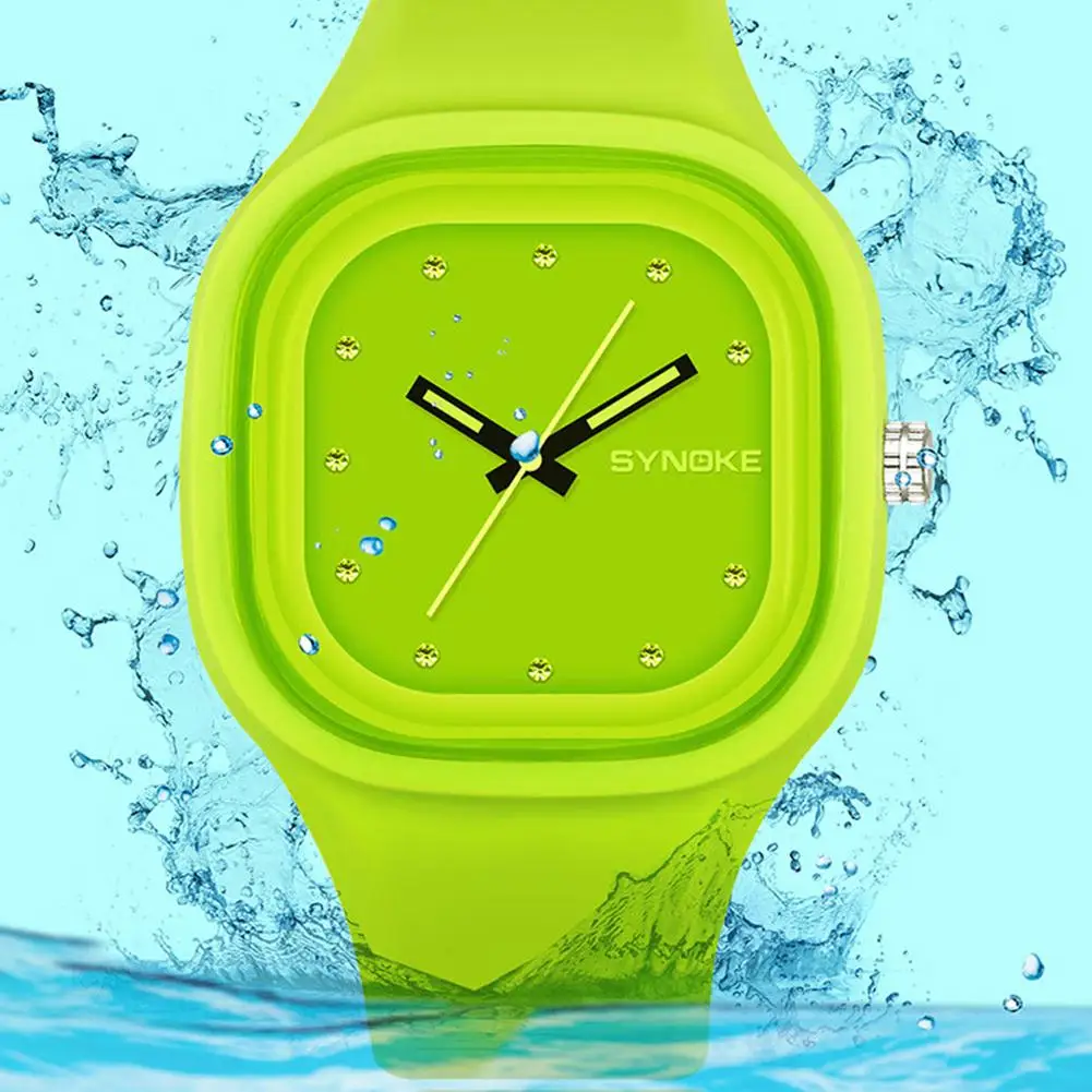 

Boy Girl Sports Square Dial Jelly Color Silicone Band Analog Quartz Wrist Watch