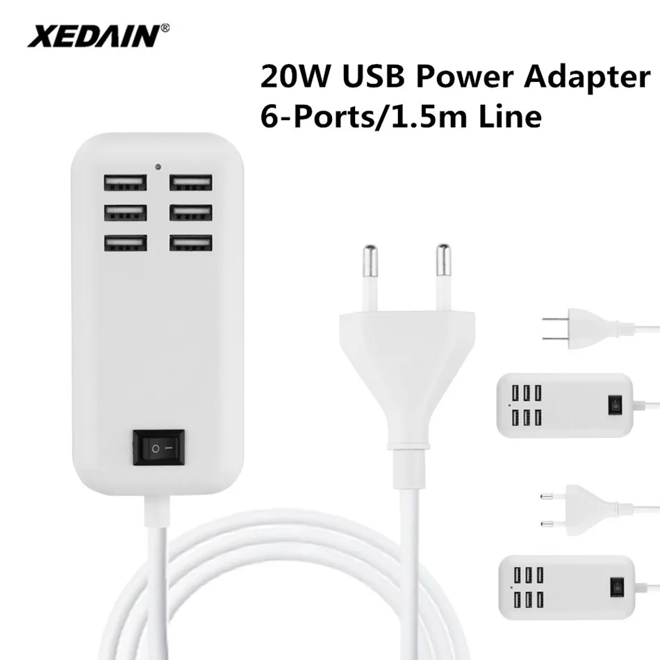 XEDAIN, 6 портов, USB зарядное устройство для телефона, 5 В/3 А, EU/US, адаптер, универсальный для мобильного телефона, для iPhone, iPad, samsung, несколько настенных зарядных устройств