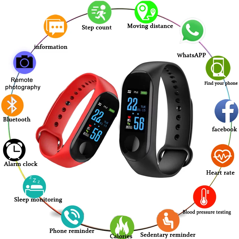 

New Fitness Bracelet Blood Pressure Outdoor IPS Screen Heart Rate Monitor Life Waterproof Smart Wristbands PK Mi Band 3
