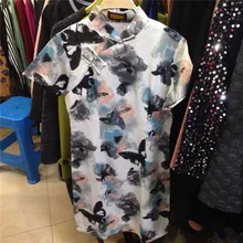 cotton Retro Chinese Ink painting print women short cheongsams