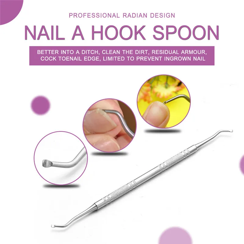 

Top Quality 1PC Manicure Pedicure Spoon Ball Stuffers Cotton Hook Nail Cuticle Pusher Manicure Pedicure Spoon Ball Hook Nail