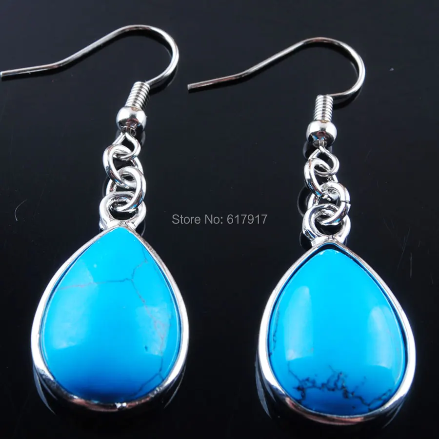 

Women Drop Earrings Natural Blue Turquoises Gem Stone Teardrop Bead Reiki Healing Earrings Bohemian Jewelry TR3180