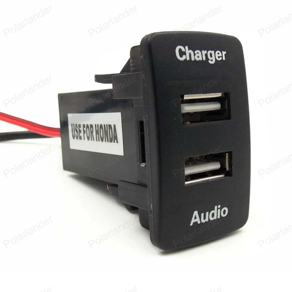 Автомобиль 5V 2.1A USB Интерфейс аудио входное гнездо Зарядное устройство для Honda/civic/crv/fit/accord вариабельности сердечного ритма