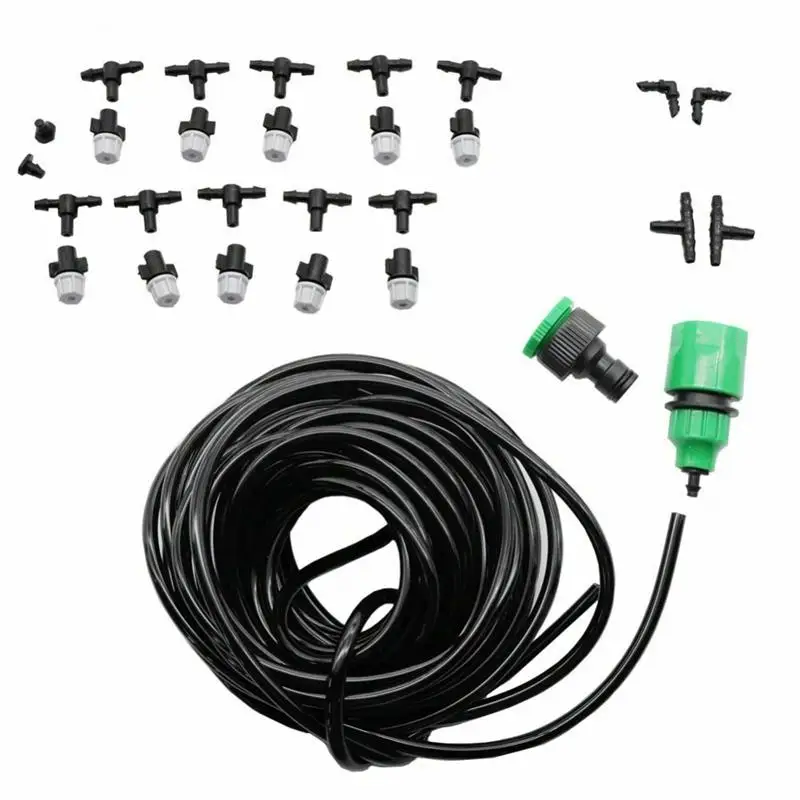 

1 Kit Fog Watering Irrigation System Portable Misting Cooling Automatic Water Nozzle 10M PVC Hose Spray Head 4/7mm Tee Connecter