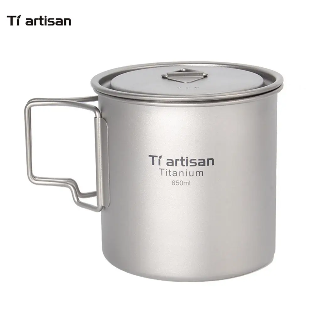 

Titanium Cup Mug Pots Outdoor Tableware Camping Cup Picnic Water Cup Mug Of Coffee Tea With Lid Handle 300/350/550/650ml