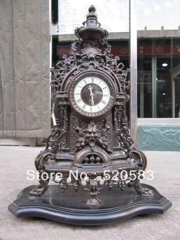 

free Western Art superb Bronze Base Marble pedestal CLOCK Statue fast