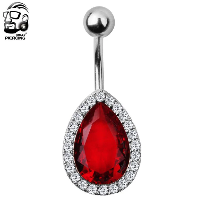New Hot Romantic Steel Red Water Drop Zircon Navel Belly Button Ring Rhinestone Bar Star Piercing Body Jewelry Gift | Украшения и