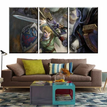 

Home Decor Prints Painting 3 Panel The Legend Of Zelda Pictures Game Wall Art Modular Canvas Poster Modern Bedside Background