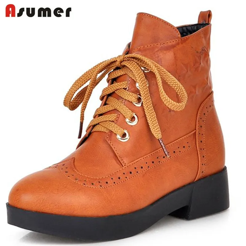 ФОТО 2017 new arrival fashion ankle boots solid colors lace up unique autumn winter booots round toe med heels platform women shoes