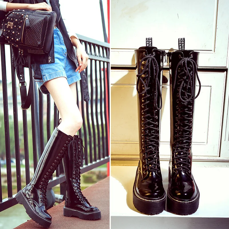 

Round Toe Fashion Sewing Over-the-Knee Long Boots for Women Platform Solid Med Autumn Winter Thigh Boots Square Heel Zip Shoes