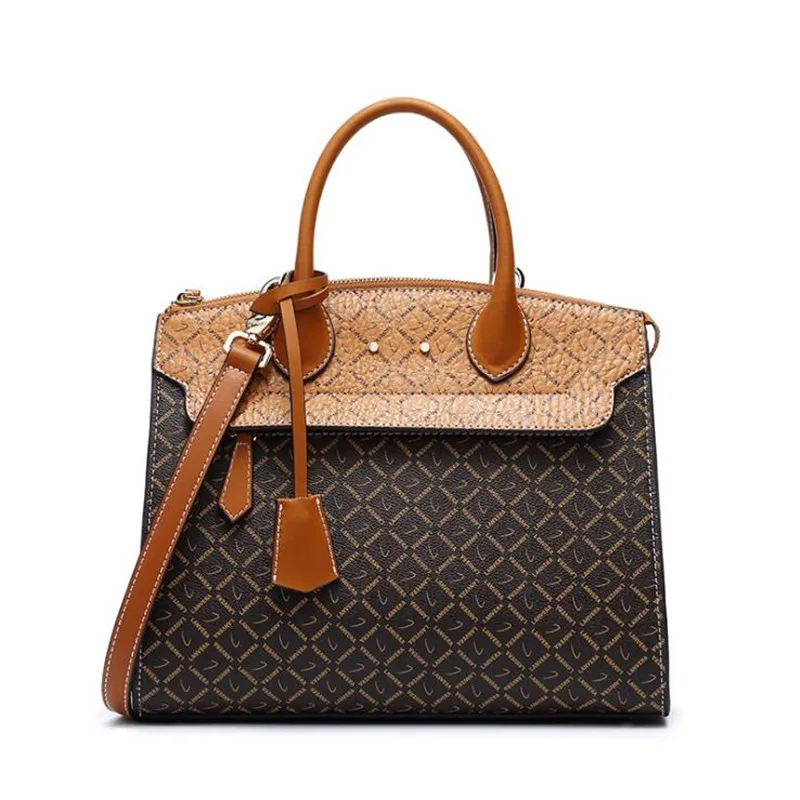 

DOODOO 2018 New European and American retro fashion handbags diagonal diagonal PVC with leather wild simple Tote handbags L1003