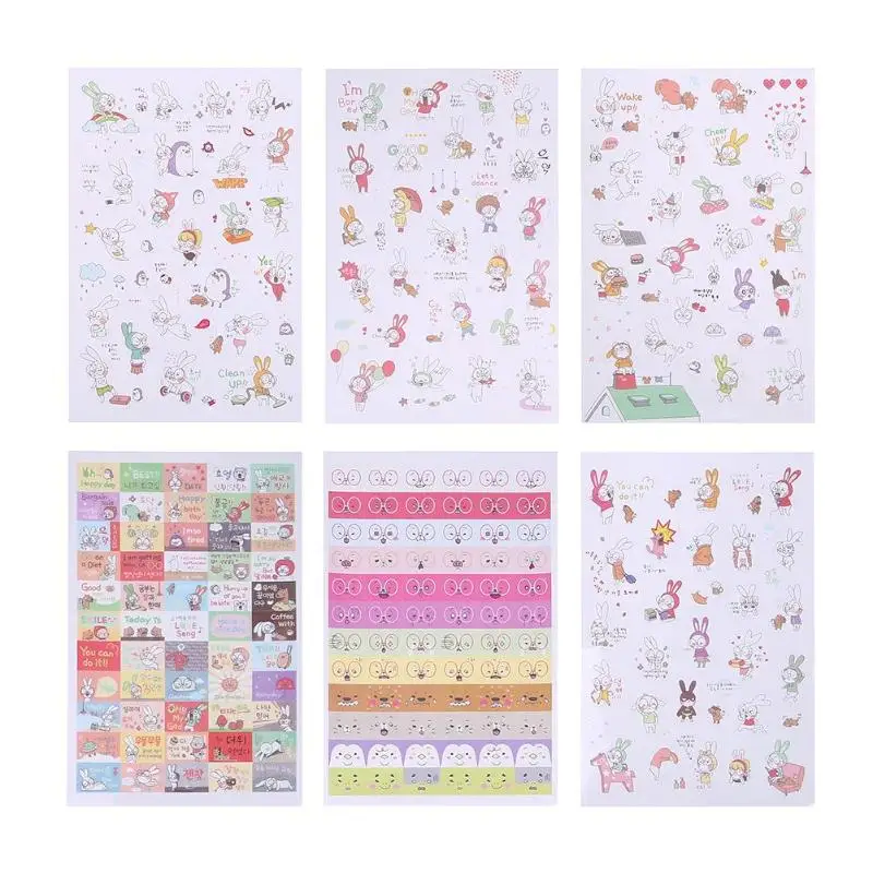 

6pcs DIY Cute Cartoon Rabbit Waterproof Stickers Album Mobile Diary Decor