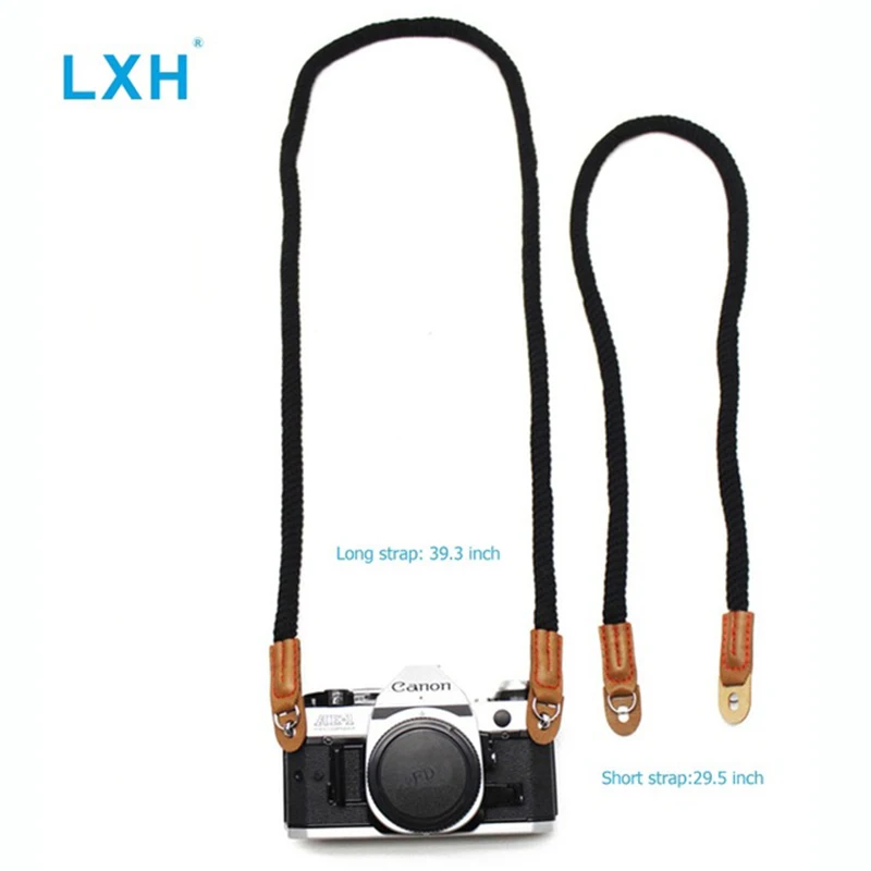 LXH Винтаж холст плечевой ремень для камеры для sony Nikon Leica Canon Fujifilm X100F X-T20 X-T10 X-T2 ремень - Цвет: Short Black