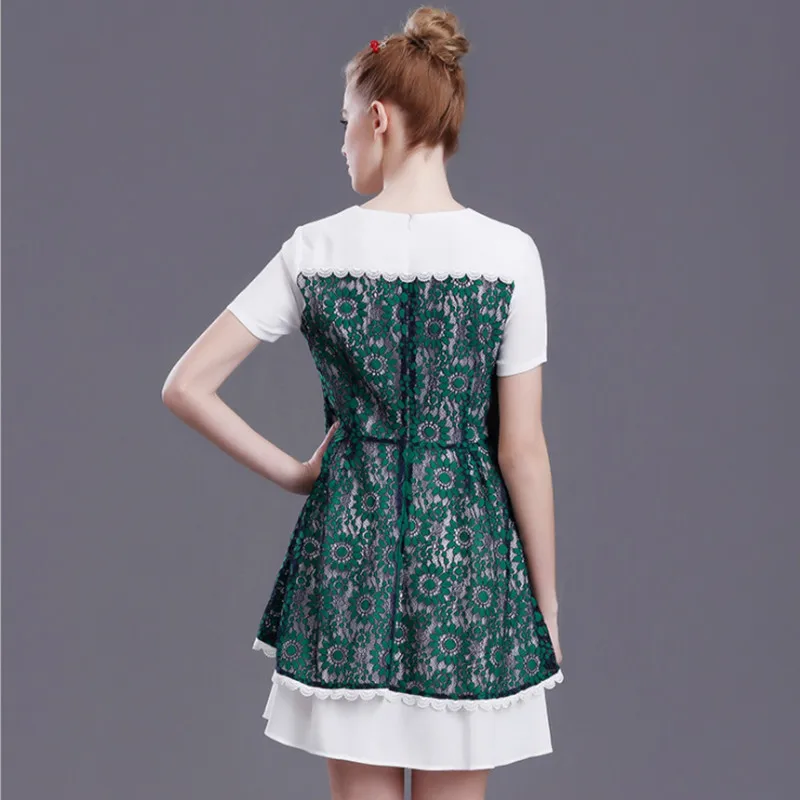 women o neck spliced lace dress 4_