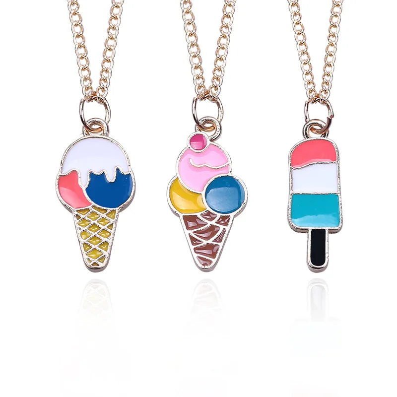 

Cute Ice Cream Colorful Pendant Hip Hop Drops Oil Necklace Chain Ladies Girls Fashion Necklace Jewelry Gifts For Women