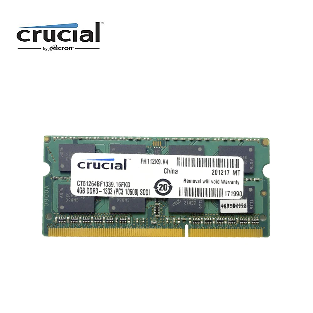 Оперативная память для ноутбука Crucial 4GB DDR3 1333MHz(PC3-10600) 8G = 2PCS X 4G 1,35 V CL9 204-Pin